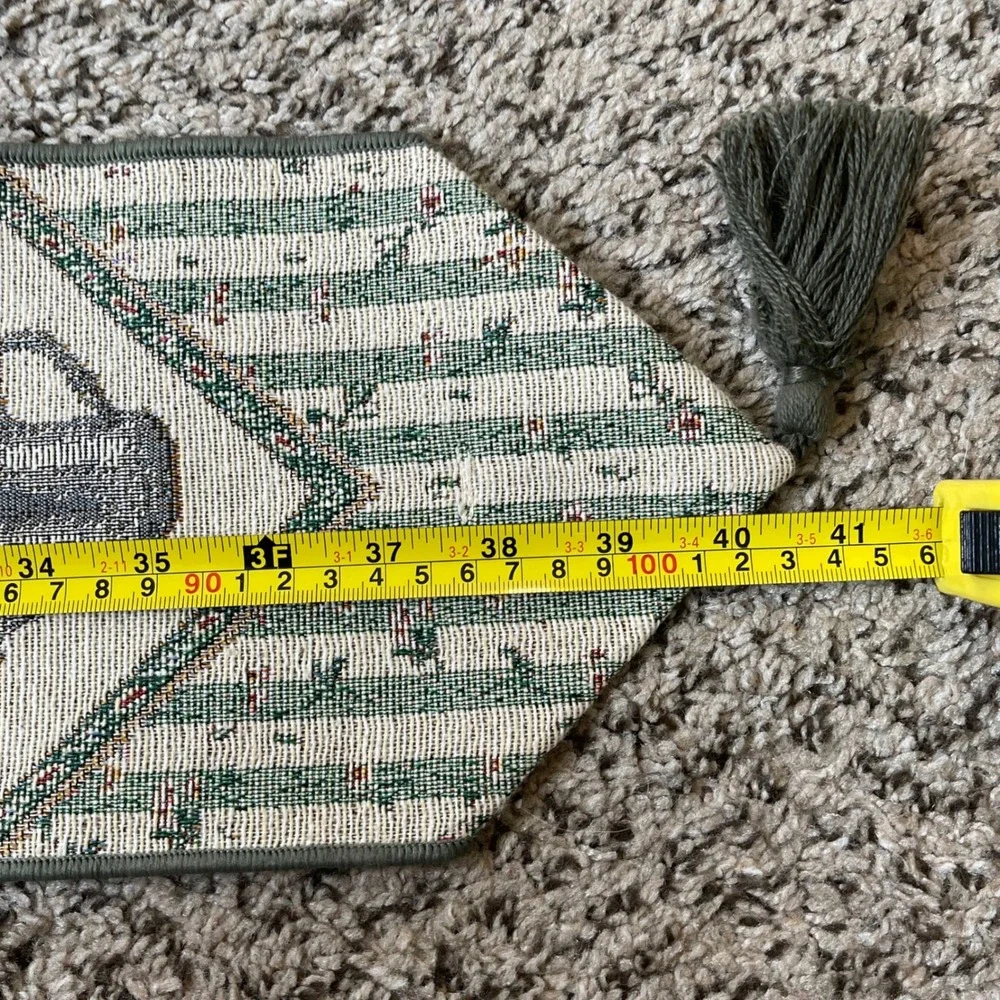 Vintage Tapestry Wall Hanging Garden Herbs Botanical Green Woven Tassel Cottage